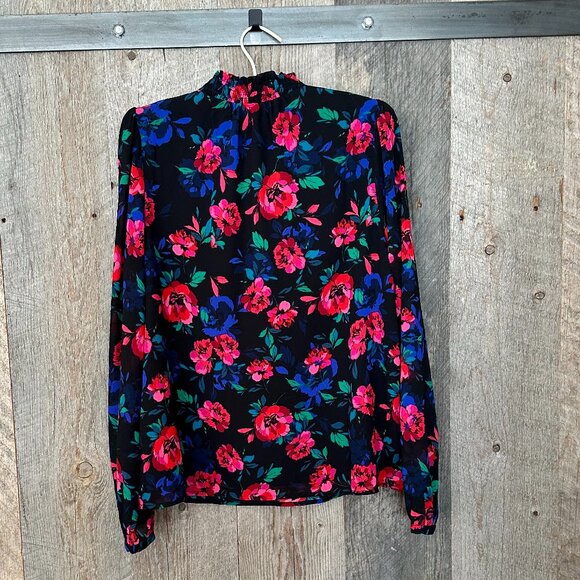 J.Crew Women's Top Medium Black with Floral Design - Picture 4 of 10